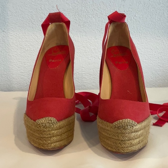 Christian Louboutin red espadrille platform wedge sz 38 vintage - Picture 2 of 12
